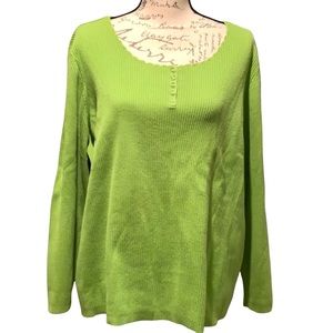Elizabeth Lime Green Scalloped Neck Pullover Sweater 3X